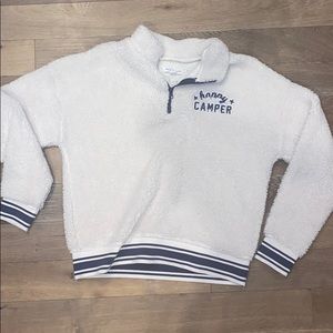 Happy camper, fuzzy, cute, 1/4 zip coat!!